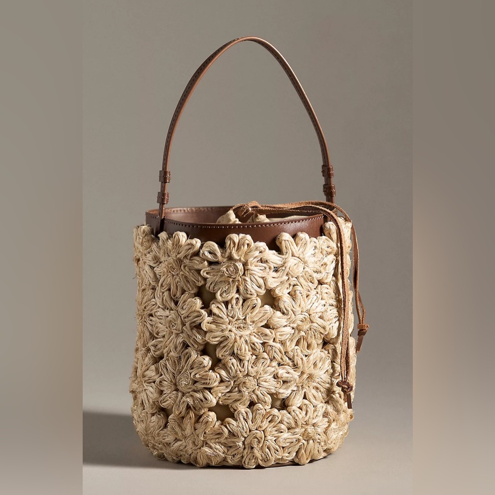 Poolside Ravello Floral Bucket Bag Woven Straw Flowers Boho Handmade